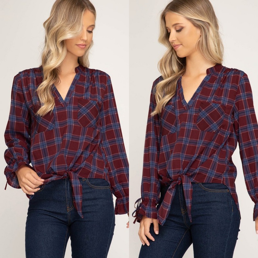 Plaid front tie top so cute!